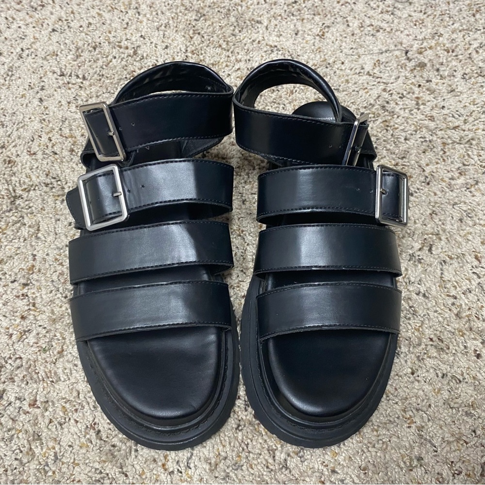 NOBO women's size 8 chunky fisherman sandals platform y2k strappy black shoes